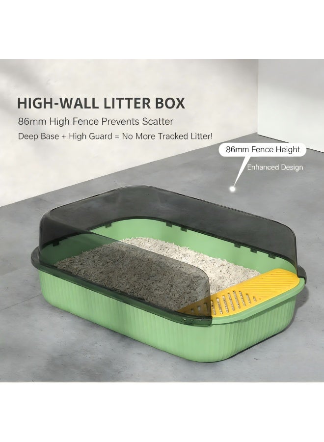 EPET Cat Litter Box with Anti-Scatter Fence Design - Easy Clean Plastic Kitty Toilet (Grass Green) - Image 5